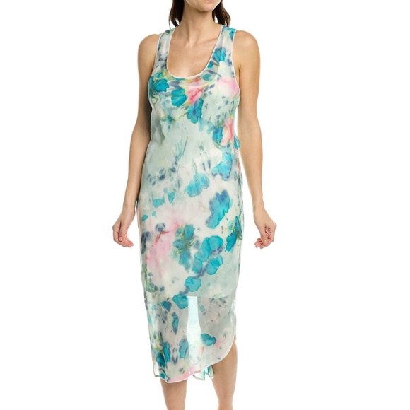Go> by GoSilk Watercolor Print Silk Dress - Picture 3 of 4